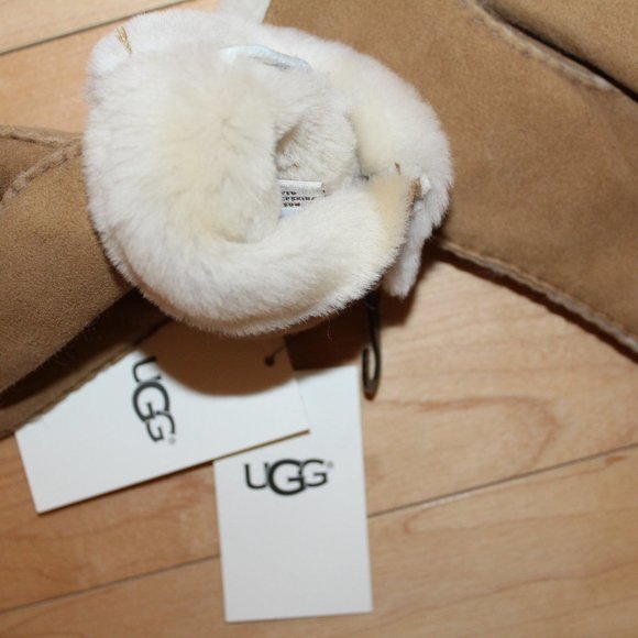 UGG WOMEN'S SUEDE SHEARLING GLOVES NEW CHESTNUT - Picture 4 of 4